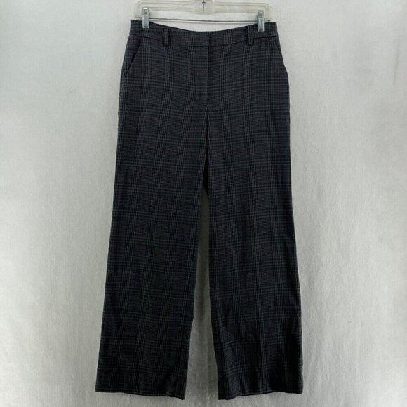 Vince Camuto Dress Pants Womens Sz 2 Gray Plaid Mid-Rise Wide-Leg Stretch Pocket - Picture 1 of 12